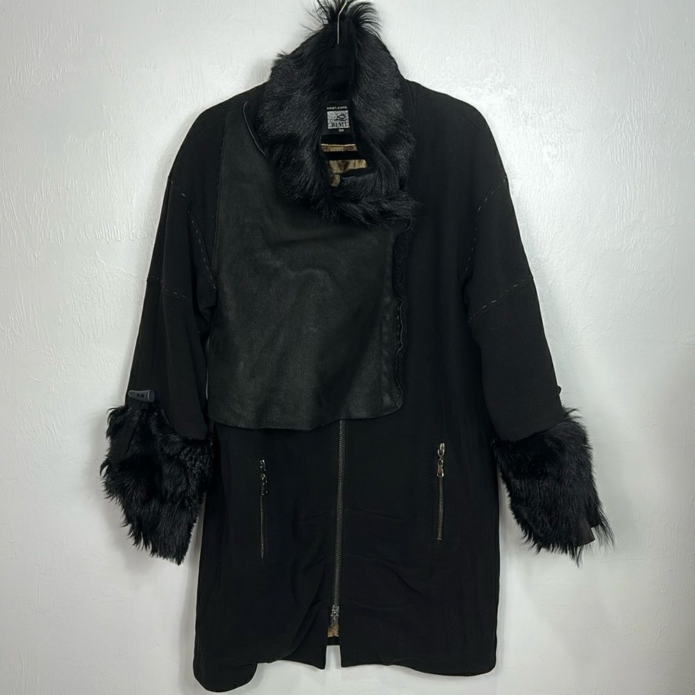 RIMIT Black Wool Blend Fur Trim High Neck Coat Size M